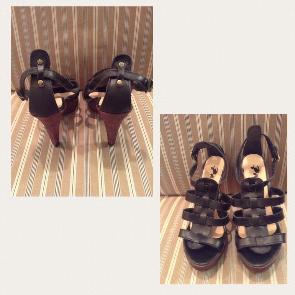 Passarela Brazil Black Leather Heels Size 7
